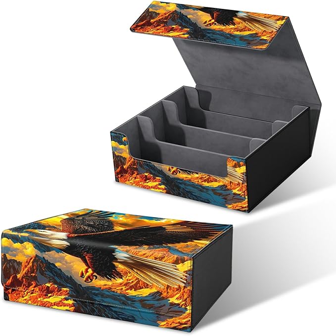 Card Deck Box for MTG, Cards Storage Box Fits 120+ Sleeved, Leather Big Size Strong Magnetic Closing Case for Board Games Magic TCG CCG Baseball Collection Women Man, Mountain Eagle