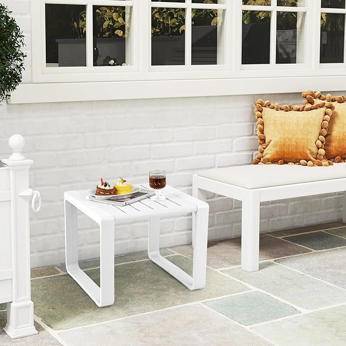 Tangkula Outdoor Side Table Set of 2, 18” Weather Resistant Adirondack Table, Patio End Table, Small Coffee Bistro Table, Indoor & Outdoor Chair Side Table for Porch, Deck, Garden, Yard (White)
