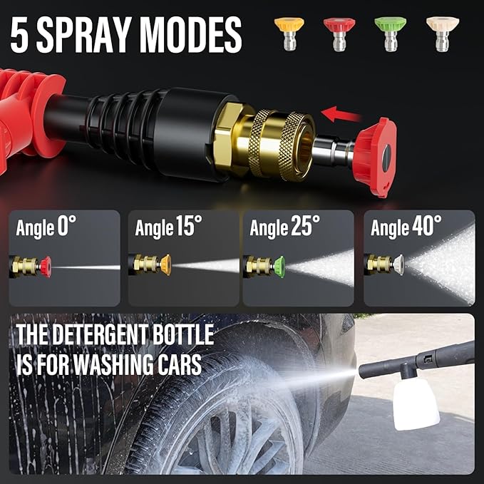 MZK Pressure Washer, 3.0GPM Power Washer with 360° Lockable Wheels and 4 Quick-Connect Nozzles, Foam Cannon for Easy Replacement, High-Pressure Cleaning of Cars, Fences, Driveways
