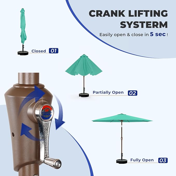 BRIOPAWS 9FT Patio Umbrella with Base Included | Outdoor Table Umbrellas | Push Button Tilt & Crank | 8 Sturdy Fiberglass Ribs | Waterproof | Heavy Duty for Garden Lawn DeckBackyard & Pool