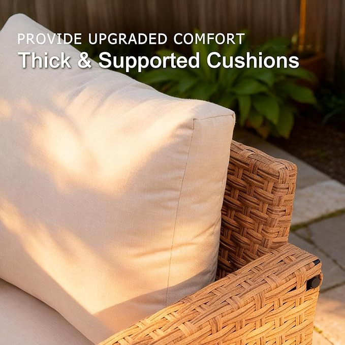 SUNSITT Patio Swivel Rocker Chair, Wicker Swivel Chairs Outdoor Seating Furniture with Thick Comfy Cushions, for Porch, Balcony, Deck, Natural Rattan Color