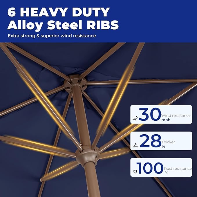 BRIOPAWS 6.5X10 FT Rectangular Patio Umbrella with Base Included | Rectangle Outdoor Umbrellas | 6 Sturdy Steel Ribs | Push Button Tilt & Crank | Heavy Duty for Garden Lawn Deck Backyard Pool |