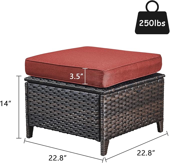 Rilyson 3 Piece Wicker Patio Furniture Set - Outdoor Rattan Patio Comversation Set with 1 Sofa and 2 Ottomans for Outside Porch Deck Garden(Brown/Red)
