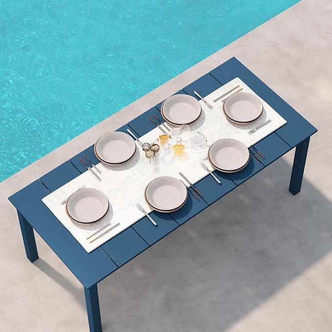 9-Piece Outdoor Dining Set for 8, 75.2" HDPE Table with Umbrella Hole & 8 Chairs, All-Weather Patio Furniture for Lawn, Yard, Deck, or Poolside, Fade & Crack Resistant (Navy Blue)