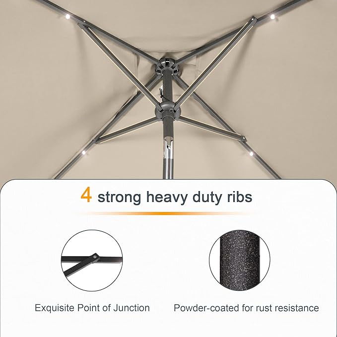 Square Patio Umbrella With Solar Lights, 6.5x6.5ft Square Umbrella Outdoor Patio with Tilt and Crank for Pool, Deck, Garden,Backyard