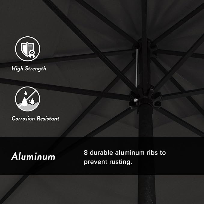 California Umbrella 7.5' Rd Aluminum Patio Umbrella, Crank Lift, Auto Tilt, Black Finish