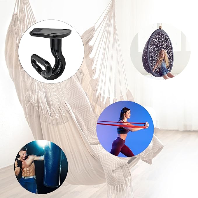 2PCS Black Stainless Steel Swing Hanger Sets with 6 Screws, 1100LB Capacity Heavy Duty Swing Hardware,Hammock Hooks for Hammock Chair Swing Bag Yoga Indoor and Outdoor