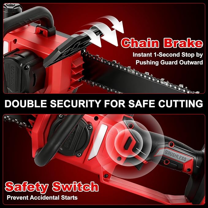 12 Inch Brushless Chainsaw Cordless for Milwaukee 18V Battery, Handheld Electric Chain Saw with 3 Chains, Tool-free Chain Tension and Auto Oiling for Wood Cutting Tree Trimming (Battery Not Included)
