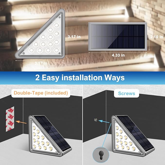 Grey Solar Step Light Outdoor Stair Lights, Deck Lights Outdoor Powered IP65 Waterproof, 6500K Cool White Solar Outdoor Step Light, Decor for Stair, Deck, Step,Porch and Outside Patio, 24 Pack