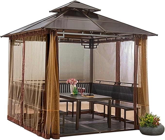 Gazebo Universal Replacement Mosquito Netting,10' x 12' Outdoor Canopy Net Screen 4-Panel Sidewall Curtain, with Zippers，Excluding Gazebo (Brown)