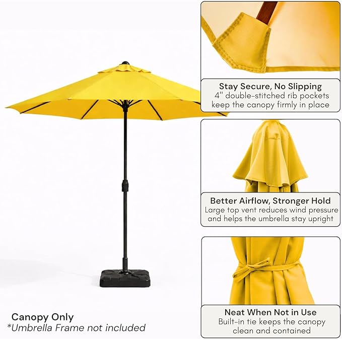 10ft Patio Umbrella Replacement Canopy 8 Ribs, Waterproof & Fade Resistant Market Umbrella Cover, Thickened Polyester Fabric for Backyard, Garden and Pool (Canopy Only) (Yellow)