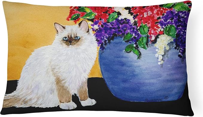 Caroline's Treasures SS8604PW1216 Cat - Ragdoll Canvas Fabric Decorative Pillow Machine Washable, Indoor Outdoor Decorative Pillow for Couch, Bed or Patio, 12HX16W