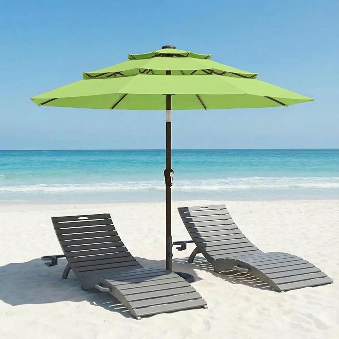 10ft Patio Umbrella, 3 Tier Outdoor Market Table Umbrellas with 8 Fiberglass Ribs and Push Button Tilt, Windproof, Vented Canopy, UV Protection for Deck, Pool, Backyard