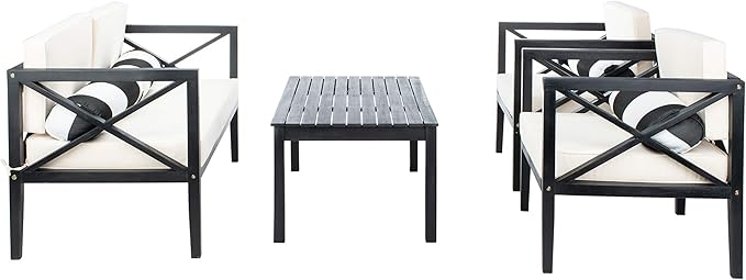 Safavieh Outdoor Nunzio Black and Beige 4-Piece Patio Set (Pillows Included)