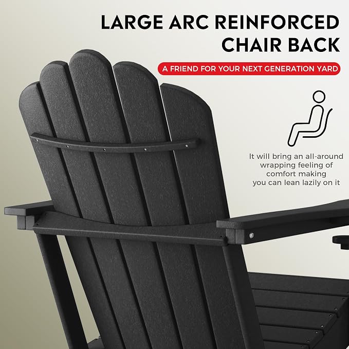 Costaelm Lakeview 2-Piece Outdoor Patio HDPE Adirondack Chair with Ottoman and Cup Holder Set, Black
