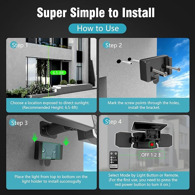 Solar Flood Lights Outdoor- 2800LM 200LED Solar Motion Sensor Lights, 3 Heads & 3 Modes Flood Lights, 270° Wide Angle Solar Powered Security Lights for Yard, Garage(2 Pack)