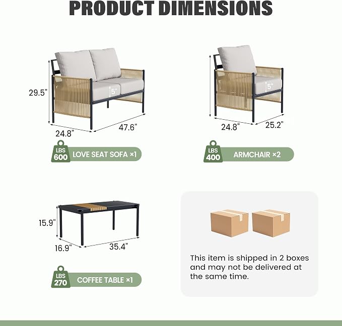 Aluminum Outdoor Patio Furniture Set, 4 Seats Outdoor Sectional with Coffee Table, Patio Conversation Sets with Washable Thick Cushions and Waterproof Cover for Backyard/Garden /Poolside, Silver Gray