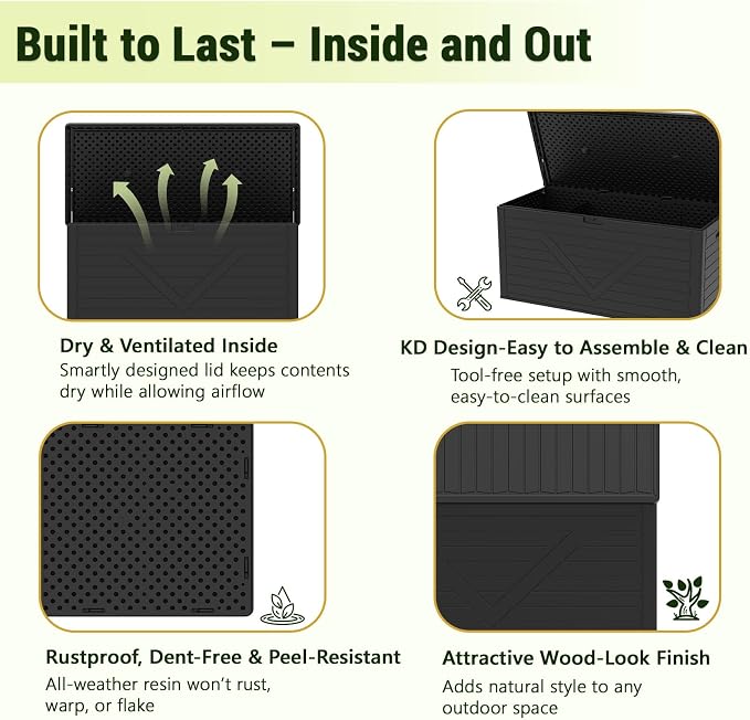 Outdoor Storage Box,260 Gallon Deck Box Outdoor Storage Bench Outside Waterproof Resin Storage Bench, Lockable Patio Cushions, Garden Tools Storage For Furniture, UV Resistant