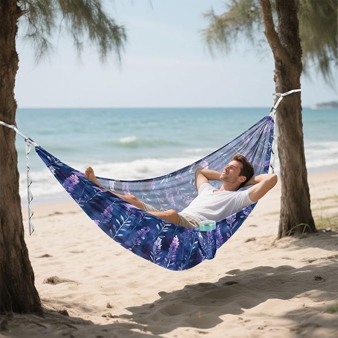 Camping Hammock Outdoor Hammocks for Outside Lavender Dark Beach Trees Portable Lightweight with Pockets Tree Straps Indoor