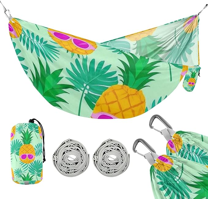 Summer Sunglasses Pineapple Palm Leaf Green 330lb Capacity Outdoor Hammocks with Portabl Carry Bag Cloth Hammock for Outside Patio Garden jamaca para Patio