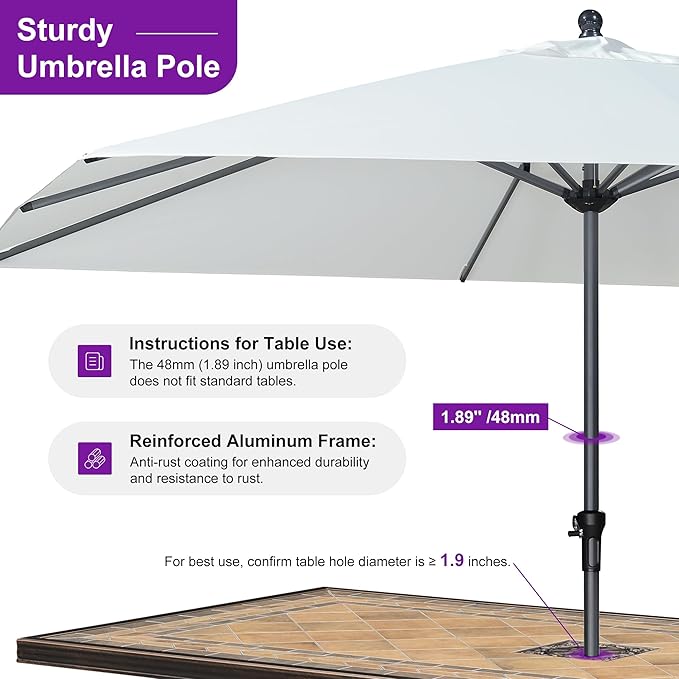 PURPLE LEAF 12' x 9' Patio Market Umbrella Outdoor Table Sun Umbrellas with Crank 8 Aluminum Sturdy Ribs for Pool Deck Backyard Beach White