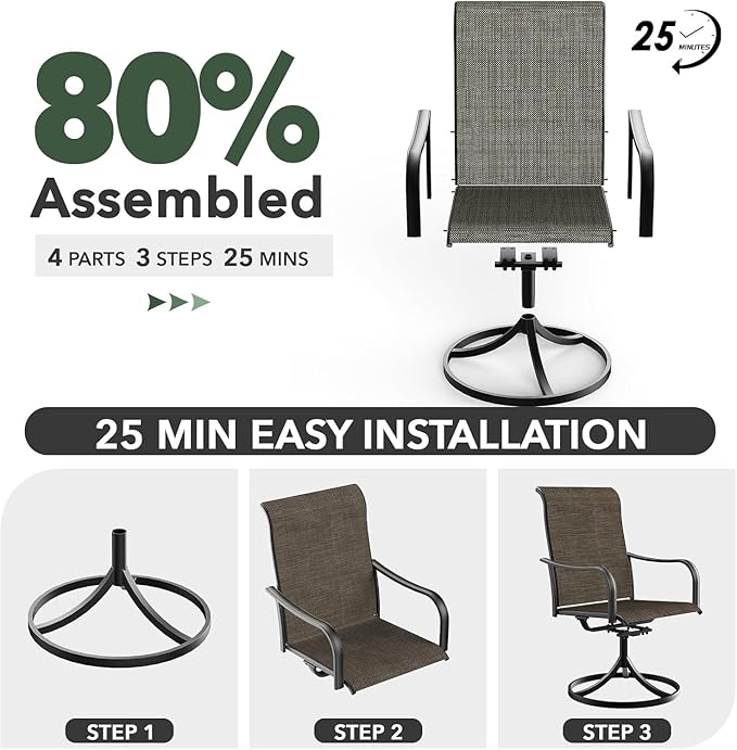 Anmutig 5-Piece Outdoor Dining Set, 35'' Square Table with 4 Swivel Chairs, All Weather Frame Furniture Set - Tan Grey Style2