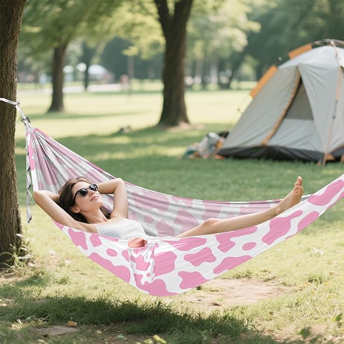 Camping Hammock Outdoor Hammocks for Outside Pink Cow Camoflage Beach Trees Portable Lightweight with Pockets Tree Straps Indoor Small
