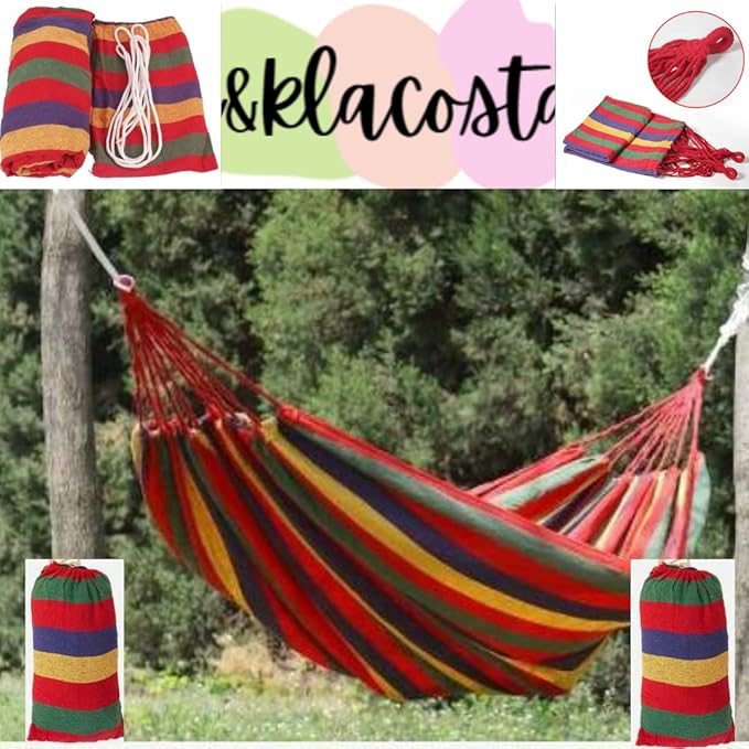 k&klacosta Hammock Outdoor Cotton Hammock Multi Load Capacity Portable Hammock Up to 450lbs with Carry Bag for Patio Garden Camping Red Yellow Stripes