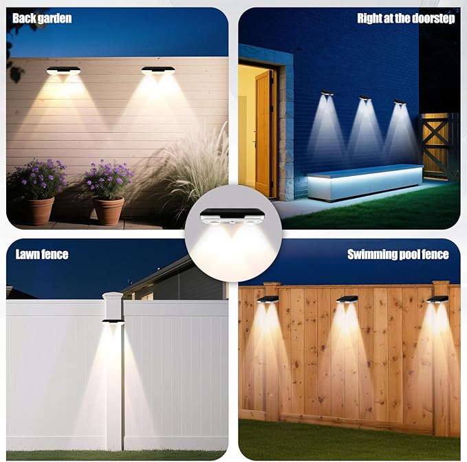 Solar Fence Lights Outdoor，8 Pack IP65 Waterproof Fence Lights Solar Powered with Ultra-Bright LED Lens，12+ Hours Steady Glow 9 Color Modes for Outside Patio Step Backyard Railing