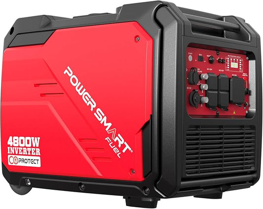 PowerSmart 4800W Portable Inverter Generator, Gas Powered Quiet with Electric Start & CO Alarm, 223cc Engine Eco-Mode Small Generator for Home Backup, Camping and RV Ready