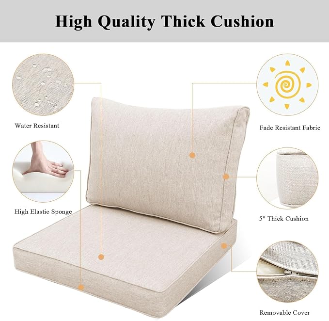Outdoor Patio Furniture Set, Aluminum Sectional Sofa L Shape Conversation Sets, Modern Metal Patio Couch Sofa and Teak Desktop Aluminum Table for Patio, Porch, Backyard