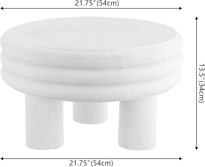 JONATHAN Y Rashida 13.5" White Frosted Modern Round Polyresin Indoor Outdoor Accent Coffee Table, Weather Resistant Low Table with Chunky Ribbed Stacked Ring Design and Tripod Pillar Base TBL1105B