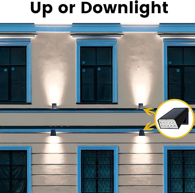 Patio Wall Light Solar Powered, Dusk-to-Dawn Deck Lights, 2-Mode 90° Rotatable, Outdoor Security Lights Waterproof, Solar Spotlight for Porch, Garage, Fence, 2-Pack