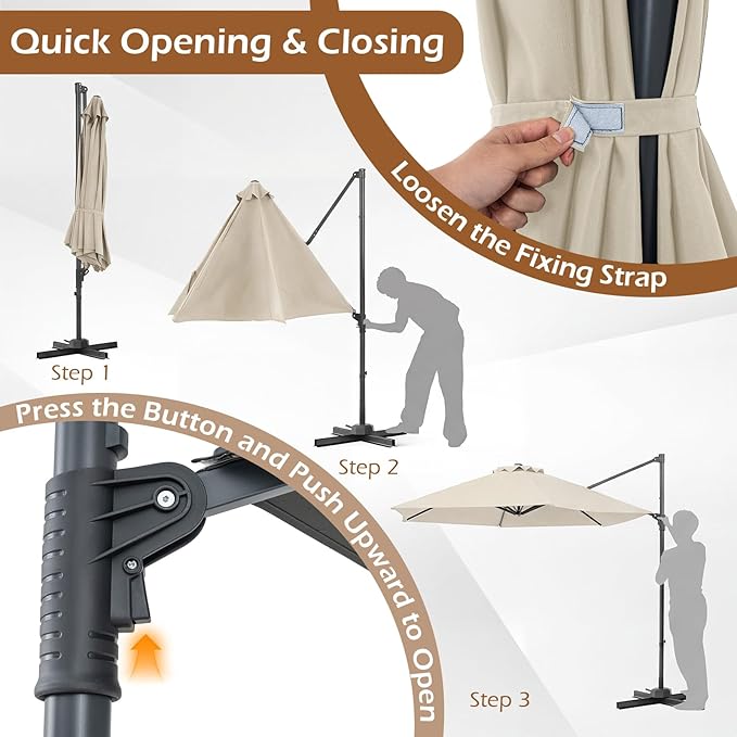 Tangkula 10FT Patio Umbrella, Offset Cantilever Outdoor Umbrella with 360 Degree Rotation, Air Vent, Cross Base for Pool Deck Garden Backyard (Beige)
