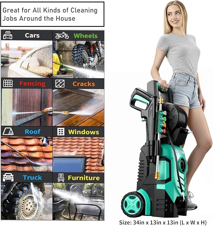 2026New Pressure Power Washer 5000PSI with Adjustable Touch Screen 8 Level, 34" Tall, 4 Quick Connect Nozzles,Inlet Hose&Filter&500mlFoam Cannon for Cars/Fences/Driveways/Home Cleaning (Blue)