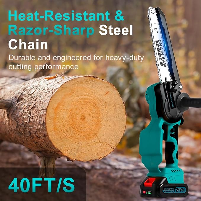 Mini Chainsaw, 8 inch & 6 Inch Portable Electric Chainsaw, 2026 Upgrade, Small handled Chain saw Cordless with 2 Batteries & Auto Oiler for Trees Branches, Garden, Yard, Power Gifts for Men Dad (Blue)
