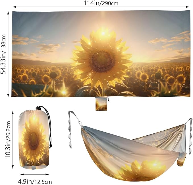 Camping Hammock Lightweight - 350lbs Portable Hammock with 2 Tree Straps and Attached Carry Bag,Great for Travel/Backpacking/Beach/Backyard - Single or Double - Sunflower 38