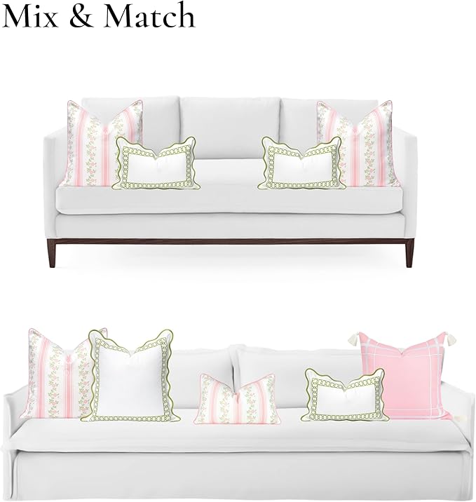 Hofdeco Premium Coastal Patio Indoor Outdoor Throw Pillow Cover Only, 20"x20" Water Repellent for Backyard, Couch, Blush Pink Print Stripe Floral (Pack of 2)