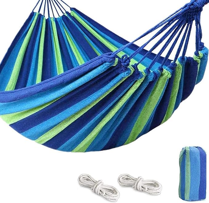 Double Hammocks for Camping, Portable Parachute Hammock for Outdoor Hiking Travel Backpacking, Hammocks Swing for Backyard & Garden,Blue,280x150cm