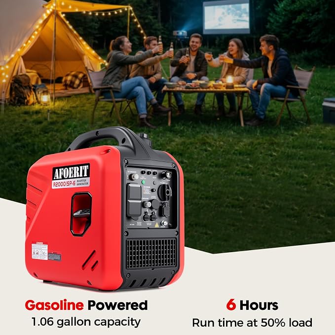 2000 Watt Generator Inverter Portable, RV Camping Garage Workshop 2000W Gas Generator Quiet CO Shutoff Eco Mode Lightweight Pure Sine Wave, Emergency Backup Tailgating Woodworking Outage Blackout
