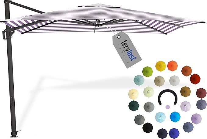 Midtown Umbrellas 9 x 9 Ft Outdoor Cantilever Patio Umbrella w/Terylast Midtown Stripes Fabric - Tilt 360° Offset Patio Umbrella, Deck Patio Umbrella, Backyard Umbrella & Garden Umbrella - Black Frame