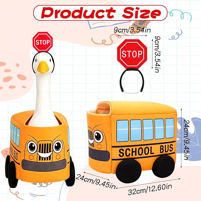 2 Pcs Back to School Porch Goose Outfits - 23" School Bus Goose Clothes for Plastic Garden Statue School Classroom Outdoor Garden Yard Patio Art Decor