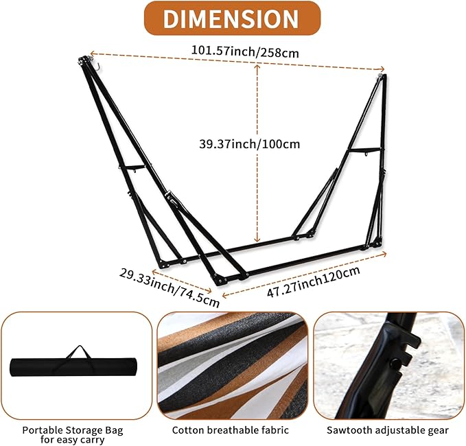 Portable Hammock with Stand for Outside Foldable,Frabic Tension Adjustable Indoor,Carrying Bag Included, 616 lbs Weight Capacity, Suitable Garden Yard Outdoor Inhouse Multicolour
