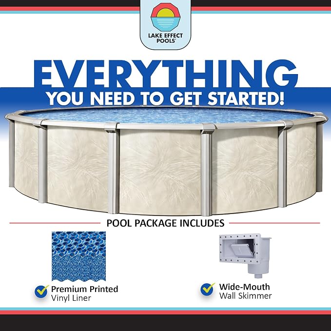 Lake Effect Pools 'Forever' 18 ft Round Above Ground Swimming Pool | 54 Inch Steel Side Walls | Kit Includes: 25 Gauge Overlap Liner & Widemouth Skimmer