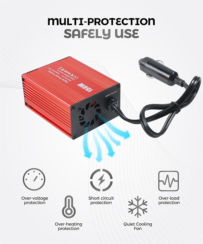 Power Inverters for Vehicles,Car Accessories,150W Car Power Inverters with 3.1A Dual USB,12V DC to 110V AC Converter Vehicle Adapter,Suitable for Most Cars,RVs,Trucks and More