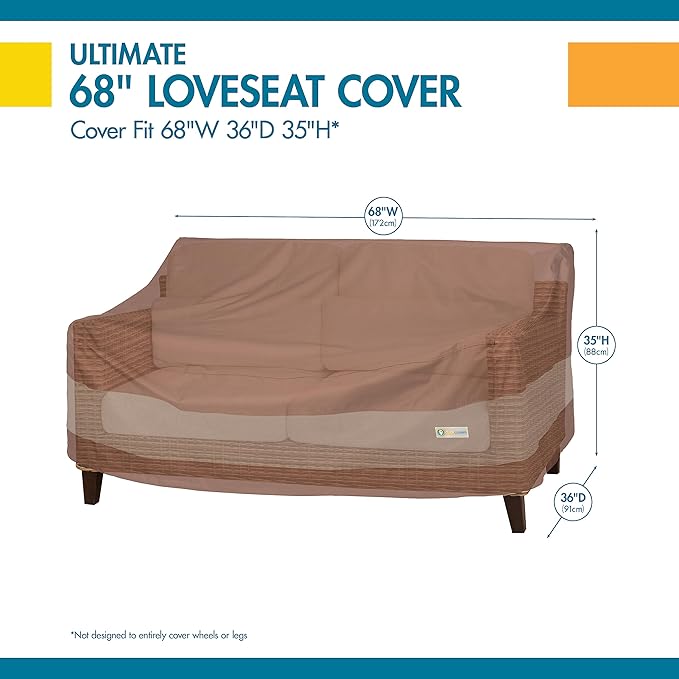 DUCKCOVERS Ultimate Waterproof Patio Loveseat Cover, Durable Outdoor Sofa Cover, Heavy Duty Lawn Patio Furniture Covers with Attachment Strap, 70W x 38D x 35H inch, Patio Furniture Covers