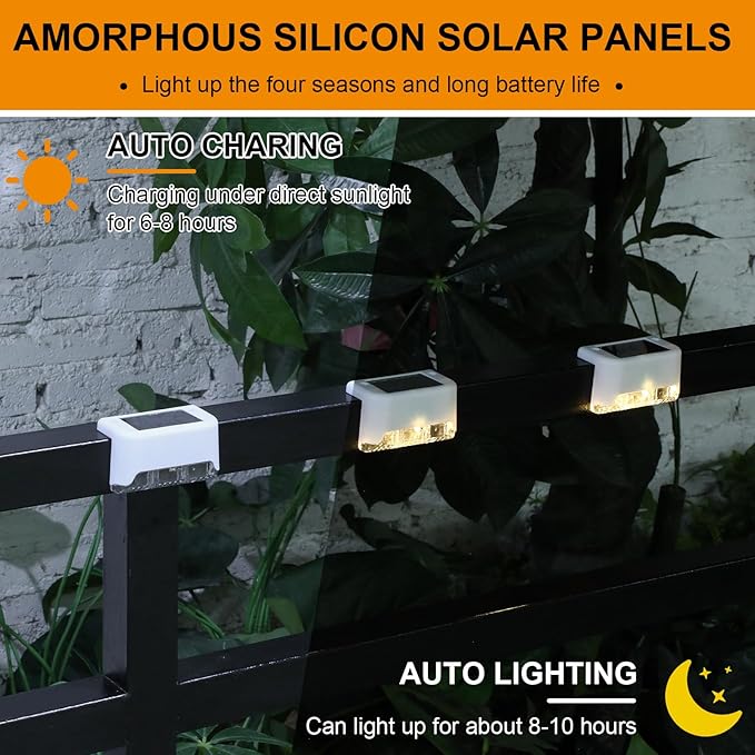 Geelin 32 Pcs Solar Deck Lights Outdoor, Waterproof LED Solar Step Fence Lights for Stairs, Step, Railing, Patio, Driveway, Garden, Pathway and Yard(White Shell Warm White Light)