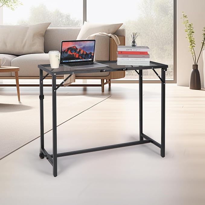 REDCAMP 39 Inch Outdoor Bar Table, 2 Pack Folding Paito Bar Height Table with Waterproof Mesh Top for Balcony, Garden, Hot Tub, Poolside, Indoor, Rectangle Black