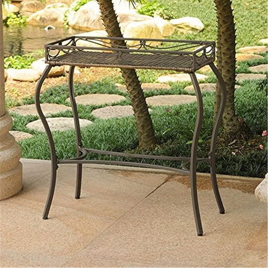 Maykoosh Outdoor Plant Table - Resin Wicker & Steel - Patio Decor - Weather Resistant - Garden Accent Table