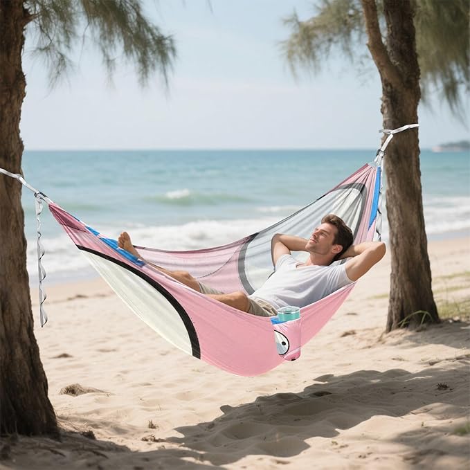 Cute Cartoon Pig Face Light Red 330lb Capacity Outdoor Hammock with Portabl Carry Bag Indoor Hammock for Outside Beach Patio Garden Base de hamaca para adultos